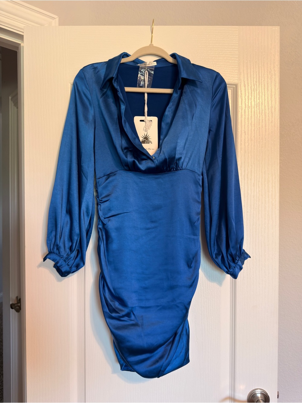 Hello Molly Sapphire Blue Satin Long Sleeve Dress